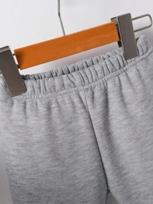 Baby Boy Funny Letter & Number Print Fleece Hoodie And Pants Set, Casual Fashion Autumn Fall Winter Clothes - Grey - View 6