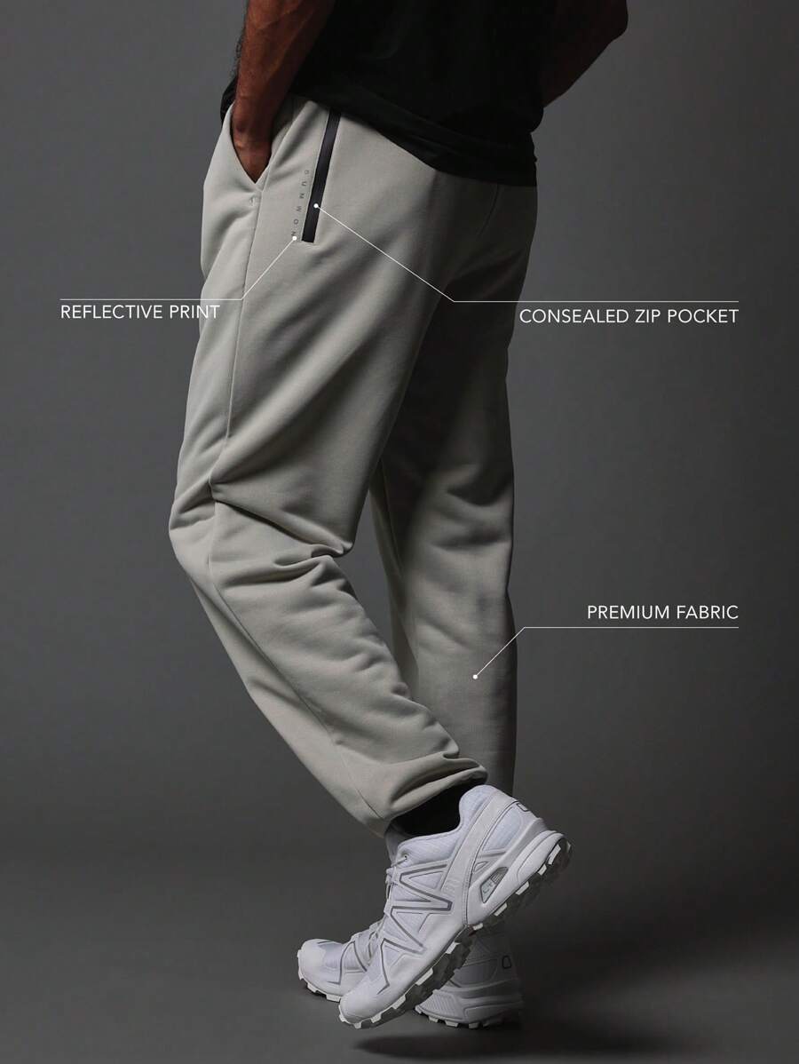 SUMWON Activewear Comfort Premium Jogger With Reflective Print & Concealed Zip Pockets - Light Grey - View 1