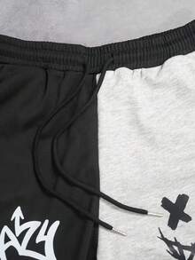 Manfinity EMRG 宽松男式卡通字母图案双色抽绳腰部运动裤 - 彩色 - 查看 5