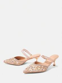 CUCCOO TILAWA Pointed Toe High Heel Sparkly Party Pumps For Women Spring Shoes Spring Break Easter Prom Heels - Champagne - View 11