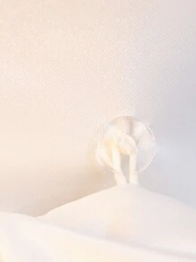 SHEIN Glamorique Kids 女嬰米白色夏季花童優雅白色緞面珍珠網紗洋裝 V領露背可拆式大蝴蝶結 生日婚禮正式派對舞會禮服 - 白色 - 查看 4