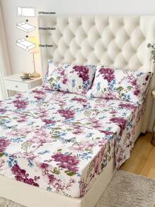 4pcs 100% Polyester Butterfly Print Bedding Set (2 Pillowcases + 1 Bed Sheet + 1 Fitted Sheet), Modern Polyester Bedding Set Suitable For All Seasons - Multicolor - View 2