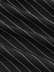 SHEIN MOD Plus Size Women Black Striped Suit Pants, High-Waisted Trousers - Black - View 4