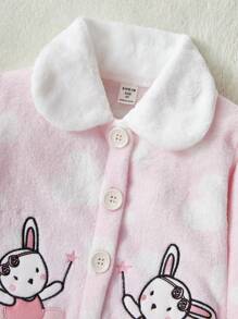 2pcs Young Girls Cute Rabbit & Heart Print Flannel Pajama Set - Baby Pink - View 4