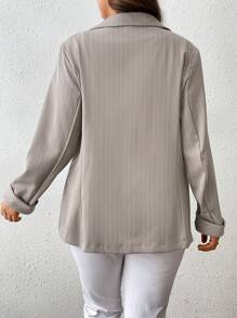 Plus Size Autumn Casual Striped Double Pocket Blazer