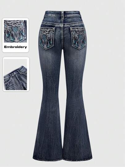Hippie Jeans en denim taille basse style bohème avec broderie de style cowgirl, pays