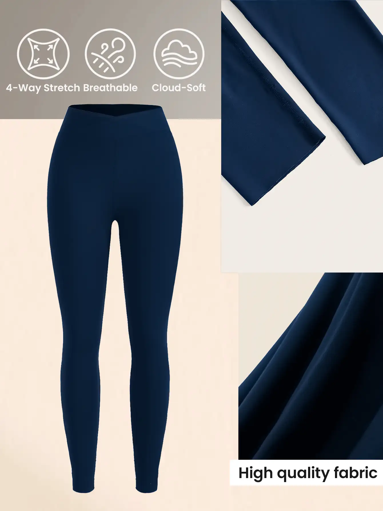 Lifespree 休闲百搭纯色运动紧身裤 - 藏蓝色 - 查看 4