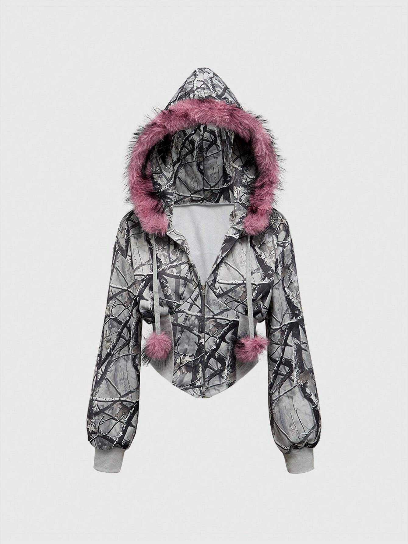 Our Grunge Punk Y2K Gyaru Vintage Slim Fit Allover Print Fluffy