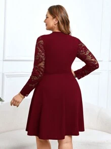 SHEIN Clasi Robe élégante à manches longues avec contraste de dentelle, grande taille, automne