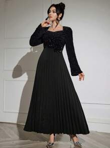 Modelyn Vestido largo de manga larga de unicolor, tejido de estilo árabe, modesto, para otoño/invierno para mujeres