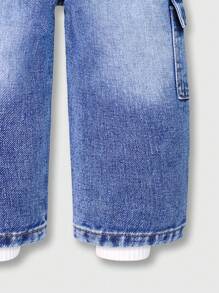 SHEIN 2 piezas de pantalones cargo con piernas rectas y múltiples bolsillos, de uso casual y combinables para bebés niños. Artículo esencial de todos los días, nuevas llegadas 2024 - Azul lavado medio - Ver 3