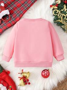Christmas Casual Creative Christmas Tree Pattern Basic Crew Neck Sweatshirt For Toddler Girls - Pink - View 2