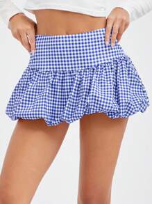 SHEIN EZwear Ladies' Plaid Print High Waist Ruffle Mini Skirt