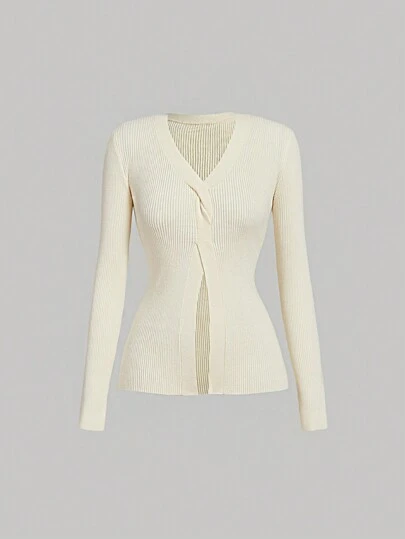 SHEIN MOD Apricot Vintage Casual Women Knitted Sweater, Retro Style, Simple & Fashionable For Autumn/Winter