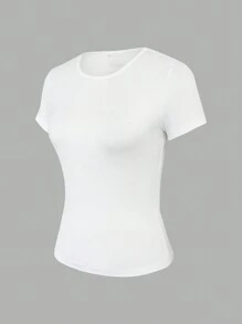 INAWLY Women's Solid Color Crew Neck Ruched Slim Fit Short Sleeve T-Shirt For Summer - Multicolor - View 3