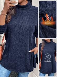 SHEIN LUNE 加大码高领长袖简约 T 恤，休闲日常穿着新年女装热卖感恩节女装