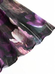 Al Najma Women's Gradient Floral Print V-Neck Lace Insert Elegant Dress - Purple - View 8