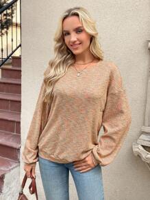 SHEIN LUNE 女士秋季彩色华夫格针织套头衫 - 橘色 - 查看 1