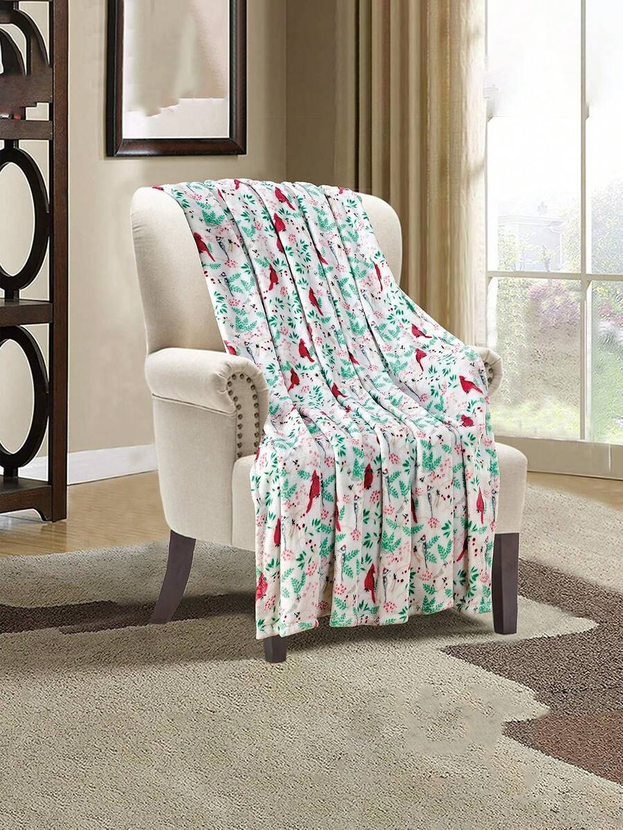 1 件优雅舒适的奢华天鹅绒柔软单面印花羊毛毯 - 节日主题家居装饰，蓬松温暖的冬季毯子，适用于床、沙发和礼物，胭脂红 - 彩色 - 查看 1