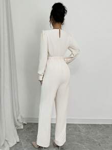 Elenzga Women's Bowknot Front Textured Comfy & Elegant Jumpsuit Fall Cloth For Women