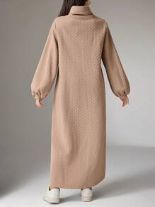 Mulvari 女士休闲拼色立领连衣裙，秋季 - 卡其色 - 查看 2