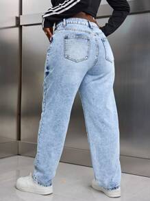 SHEIN Slayr Quần jeans ống côn cạp vừa, giặt thường ngày cho nữ, mùa xuân và thu - Rửa nhẹ - Xem 2