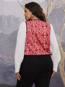 SHEIN VCAY 大码女式波西米亚风格双面复古做旧无袖花卉图案设计休闲背心，适合秋冬季 - 彩色 - 查看 2