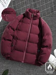 Chillumni Abrigo acolchado con cuello alto y cremallera de unicolor cálido para hombres, abrigo acolchado para invierno - Rojo - Ver 8