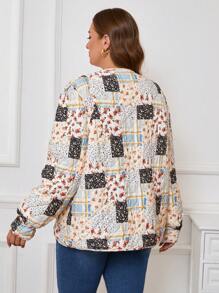 SHEIN Clasi Chaqueta informal de talla grande para otoño con estampado floral y de patchwork - Multicolor - Ver 2
