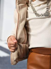 女婴单件拉链前背心加厚外套 - 卡其色 - 查看 10