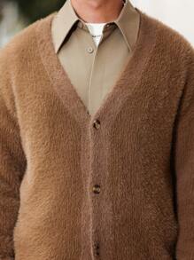 Manfinity Homme Men's Casual Brown Sweater Fluffy Cardigan, Autumn/Winter - Brown - View 2