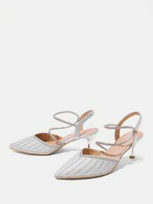 CUCCOO TILAWA Women's Silver Pointed Toe Rhinestone Embellished High Heels Bridal Sandals Spring Shoes Spring Break Easter Prom Heels