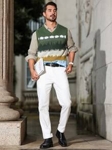 Manfinity Homme Men's Casual Color-Block V-Neck Knit Vest, Excluding Shirt - Multicolor - View 5