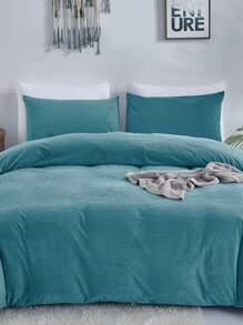 3件套蓝色天鹅绒水晶绒床品套装，秋冬季保暖法兰绒面料，双面纯色设计，宿舍床品套装，女士款，包含1个羽绒被套和2个枕套，超柔软，可机洗，不含填充物，尺寸可选：单人床、双人床、大号床、特大号床。