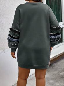 Calvaya Áo nỉ dáng rộng, bèo nhún, phối nhiều lớp, chất liệu lông cừu, thích hợp mặc mùa thu/đông. - Màu xám đen - Xem 2