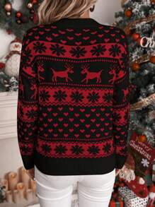Chiquease Christmas Heart & Graphic Print Crew Neck Casual Pullover Sweater Knit Pullover Fall Winter - Multicolor - View 2