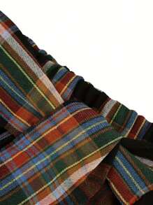 Women's Spring Half Mini Skirt With Elastic Waist And Asymmetric Hem In Color Check Pattern - Multicolor - View 4