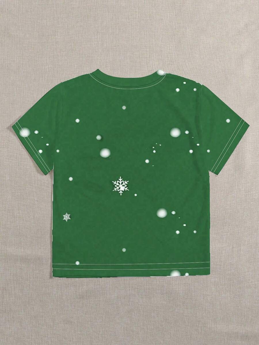 SHEIN LUNE Summer Christmas Cat Graphic Print Casual Fitted Short