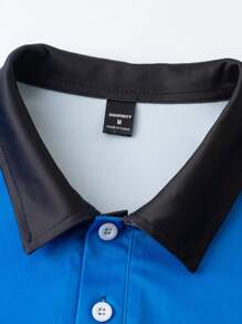 Manfinity Homme 男士撞色条纹印花纽扣门襟休闲长袖 Polo 衫 - 彩色 - 查看 4