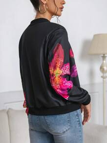 SHEIN Privé 1 pieza Chaqueta bomber de mujer con estampado floral de manga larga - Multicolor - Ver 6