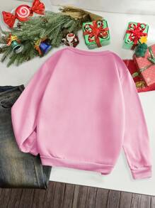 INAWLY Women's Round Neck Christmas Tree Plaid Print Casual Sweatshirt, For Autumn/Winter - Pink - View 2