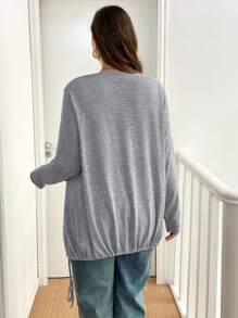 SHEIN Essnce 2pcs Plus Size Plain Casual Long Sleeve Jacket Set
