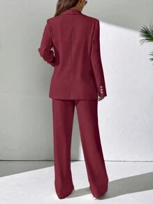Glamine 女士红色翻领长袖吊带上衣3件套，宽松优雅通勤职场套装，适合秋冬季圣诞节万圣节感恩节情人节新年衣服秋季女装 - 紅色 - 查看 2