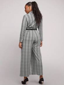 SHEIN Clasi Bộ đồ liền thân dài rộng rãi họa tiết kẻ caro cỡ lớn có túi cho nữ, trang phục công sở tối giản, mùa thu - Nhiều màu - Xem 2
