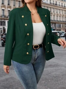 SHEIN Clasi 大码女式纯色长袖金属纽扣优雅夹克秋季