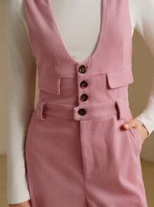 Anewsta Pijama elegante de mujer con efecto pana, decoración de bolsillo falso para uso diario