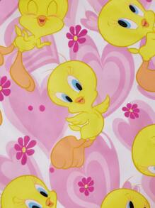 LOONEY TUNES X SHEIN 卡通和心形字母印花可折叠可重复使用购物手提袋，Tweety - 彩色 - 查看 4