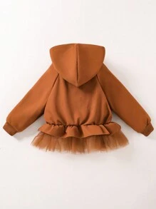 Young Girl Green Mesh Contrast Jacket, Fashionable Versatile For Spring And Autumn - Brown - View 2