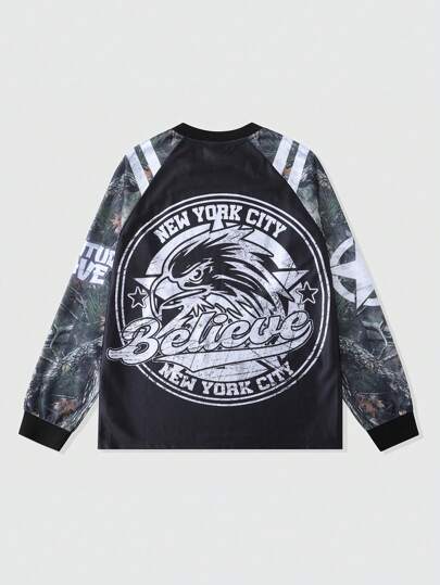 Street Life Men's Jersey Twig & Deadwood Camouflage Raglan Sleeve T-Shirt, Streetwear