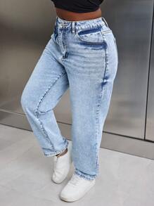 SHEIN Slayr Quần jeans ống côn cạp vừa, giặt thường ngày cho nữ, mùa xuân và thu - Rửa nhẹ - Xem 7